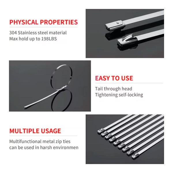 100 Pcs Heavy Duty 304 Stainless Steel Zip