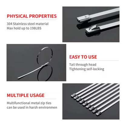 100 Pcs Heavy Duty 304 Stainless Steel Zip